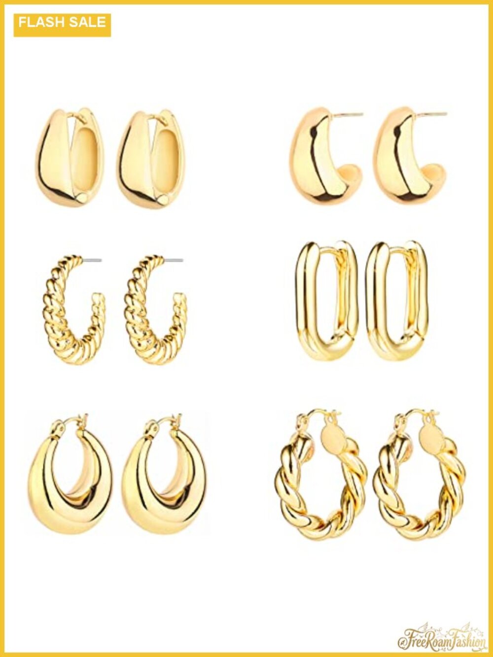 6 Pairs 14K Gold Plated Hoop Earrings for Women Hypoallergenic Multipack Chunky
